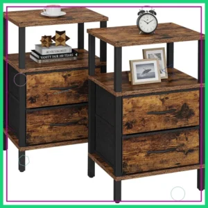 Set of 2 Brown Nightstands with Fabric Drawers.