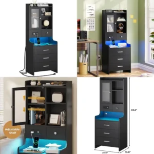 LED Nightstand Charging Shelf Storage